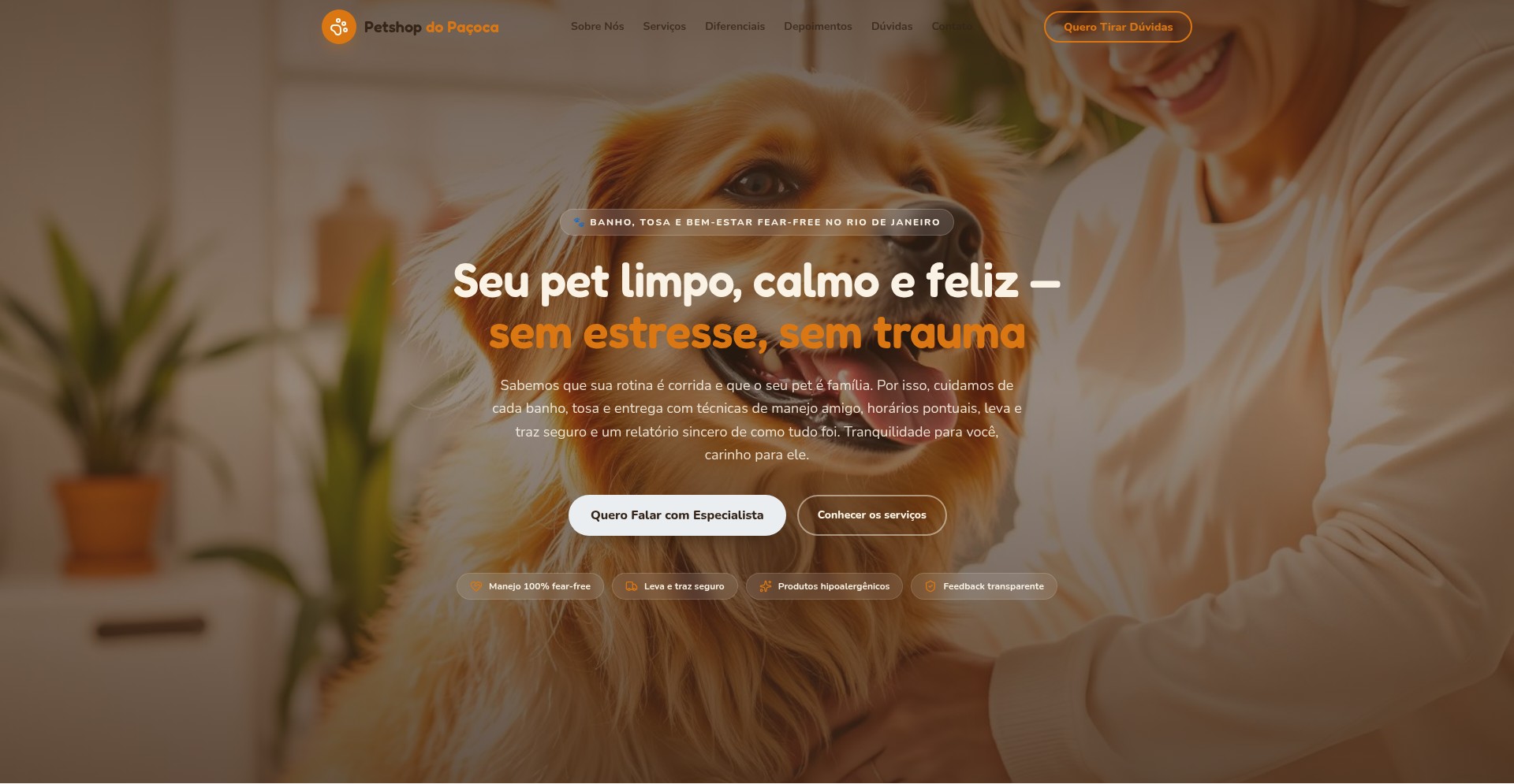 Primeira página do site Petshop do Paçoca